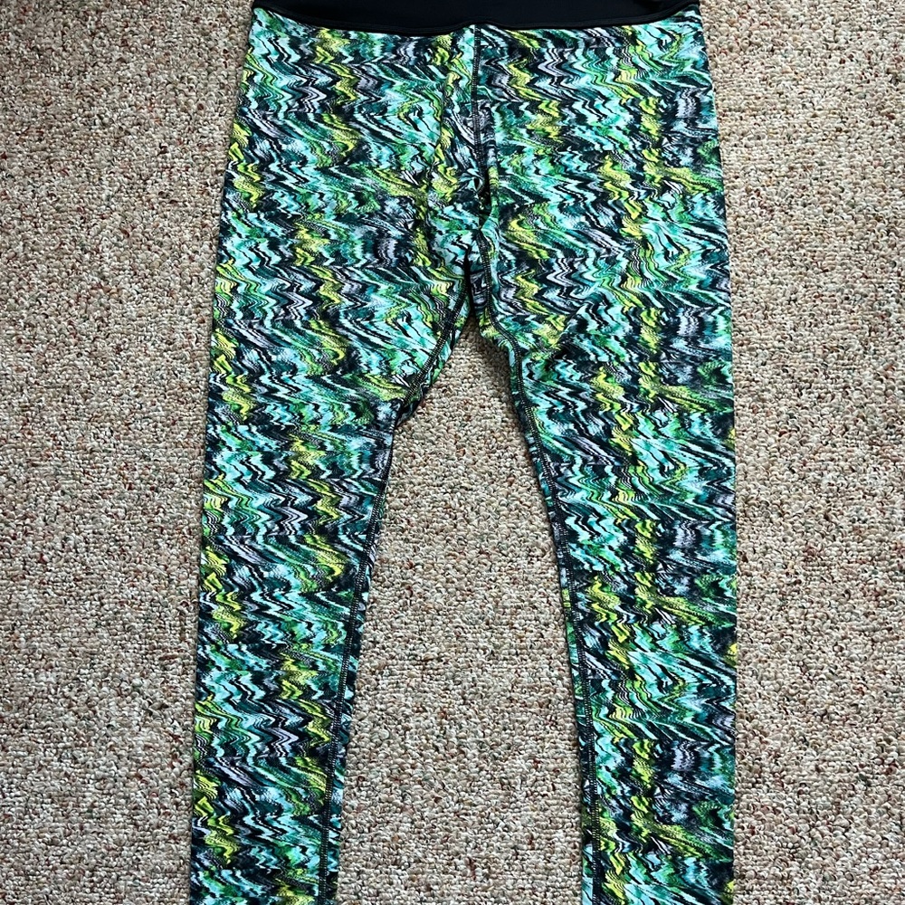 Zumba Fitness Crossover V Waist Green and Blue Leggings